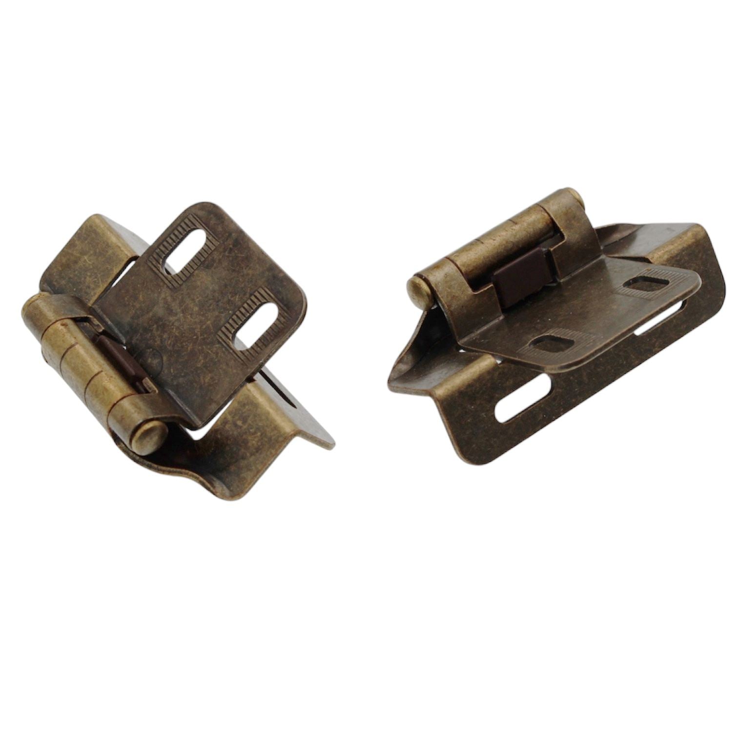 Pair Antique Brass Partial Wrap Hinges 1/2" Overlay Self-Closing AP 1295-AB