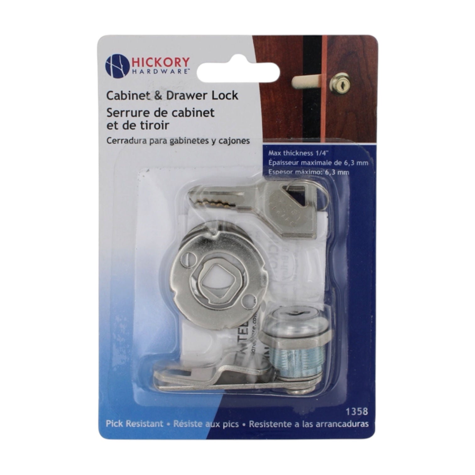 Hickory Hardware Cabinet 5/8" Keyed Cam Lock 1/4" Max Thickness 1358