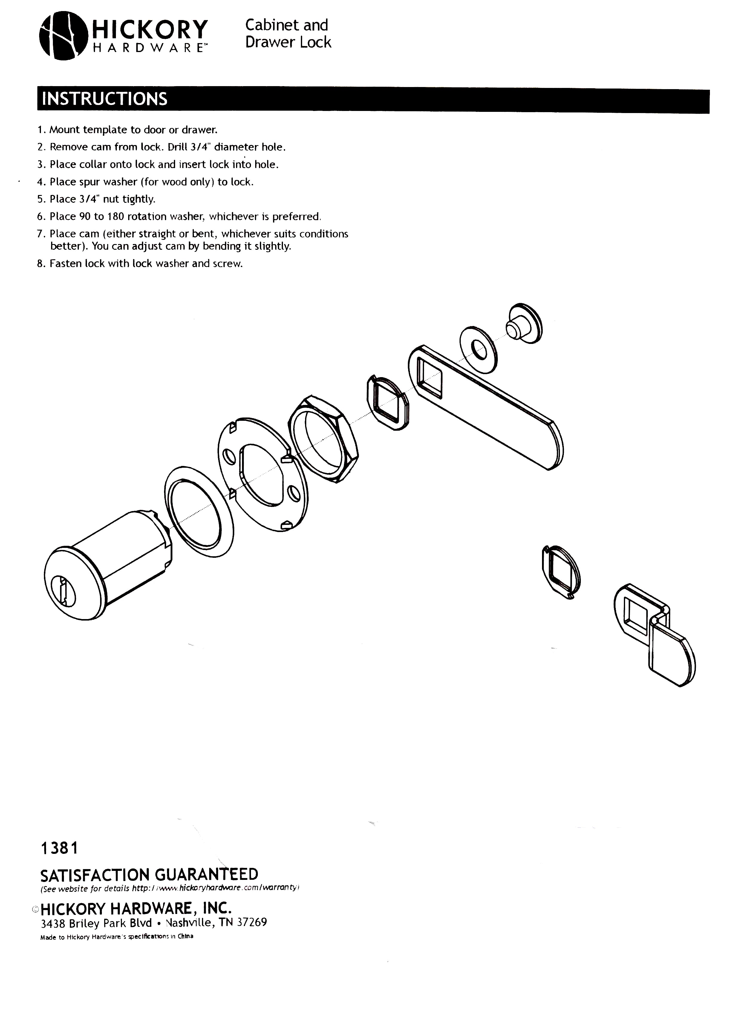 Hickory Hardware 1-1/8" Cabinet Cam Lock Chrome 3/4" Max Thickness 1381-601