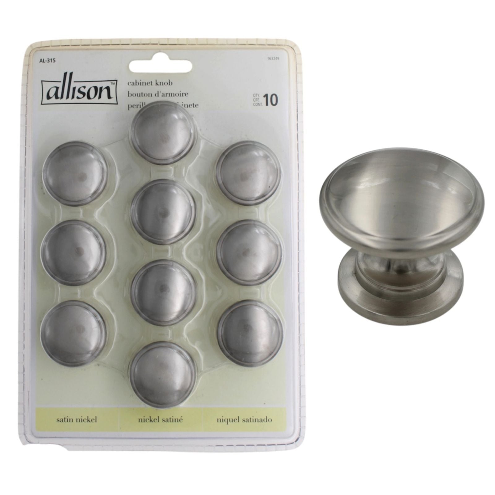 10 Pack Amerock Allison Ridged Satin Nickel 1 1/4" Knob AL-315