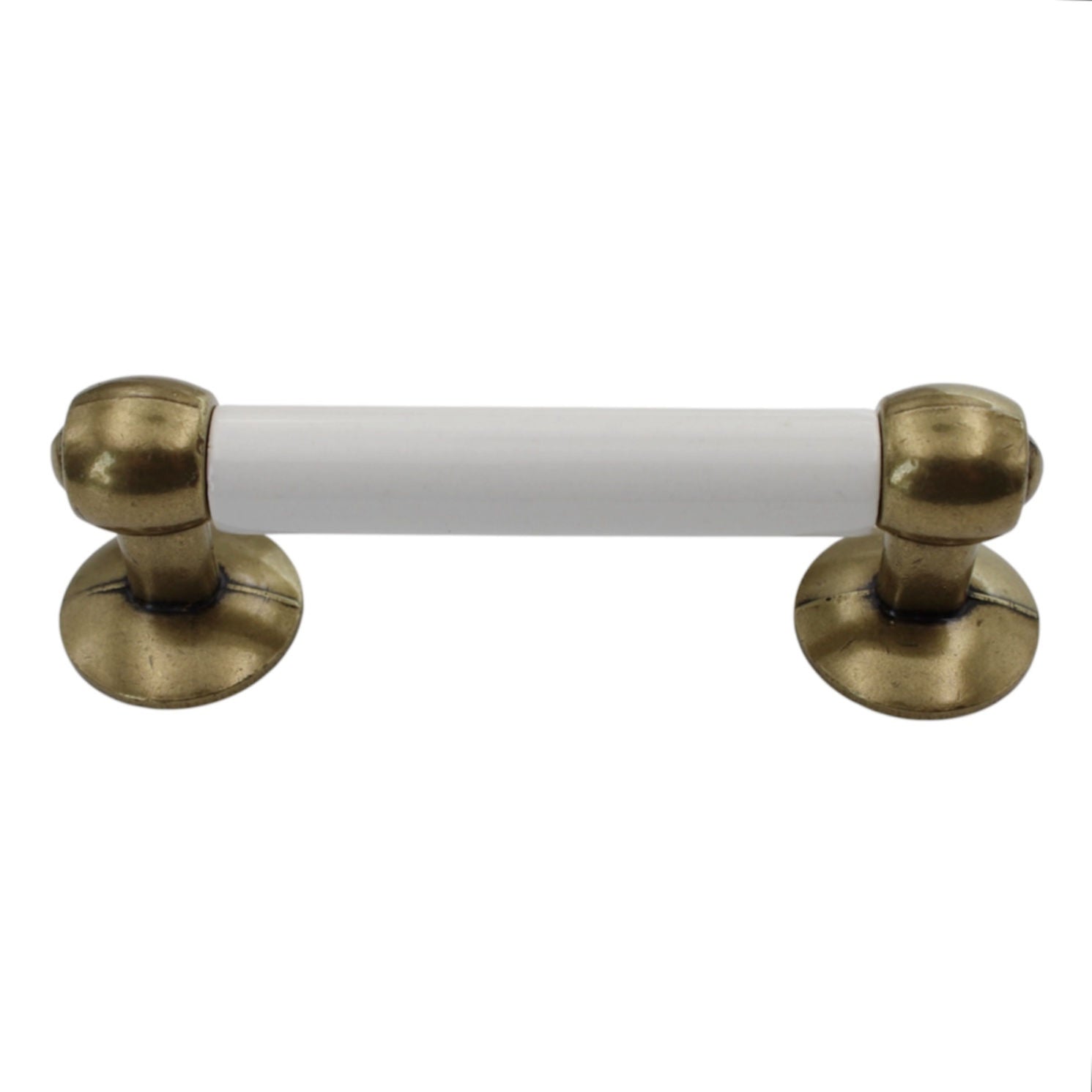 Vintage Amerock Tribute Burnished Brass, White 3" Ctr. Cabinet Bar Pull BP652-30