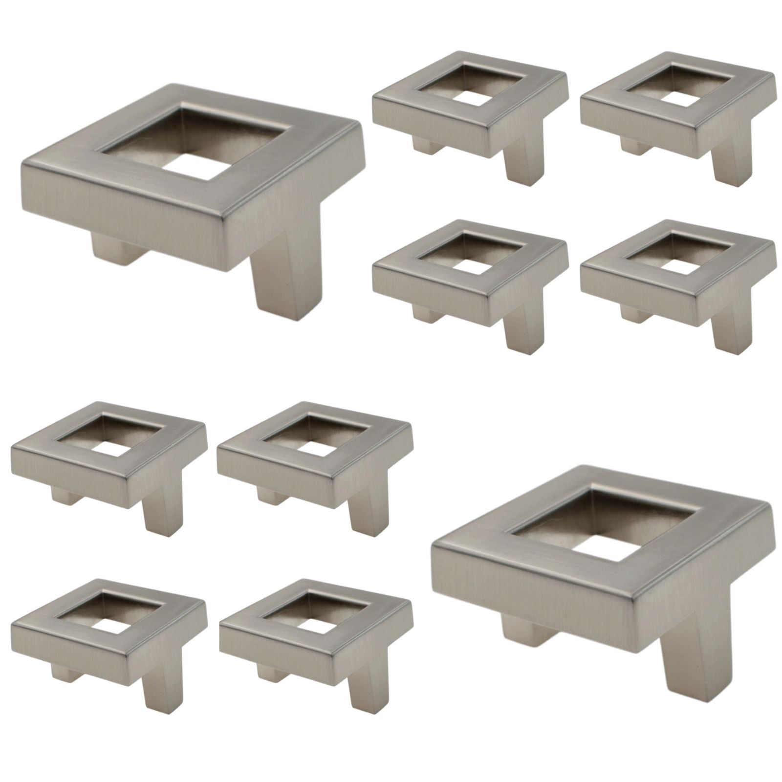10 Pack Richelieu 8033 Knob 1 5/8" Square 1 1/2" Centers Brushed Nickel