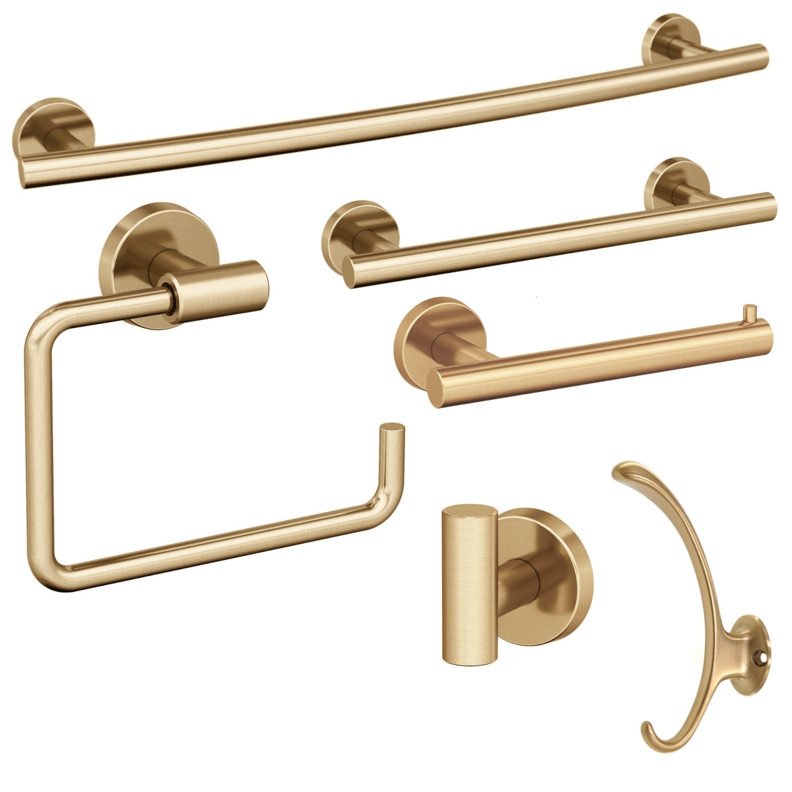 Amerock New Arrondi Juego de accesorios de baño de 5 piezas Barras de toalla de color champán dorado Anillo Ganchos de soporte TP