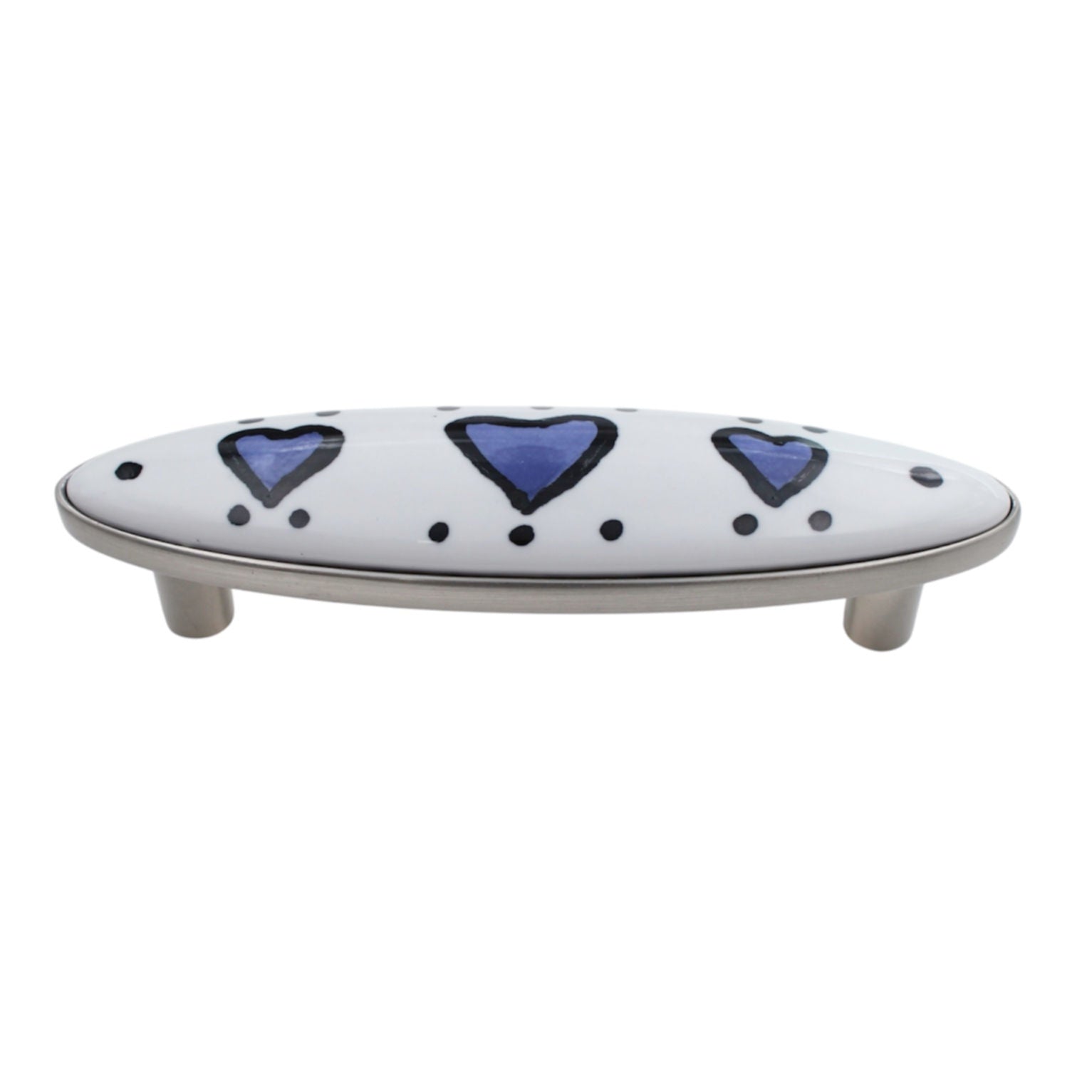Liberty Betsy Fields 3" CTC Cabinet Pull White Ceramic Blue Heart Nickel PBF690Y