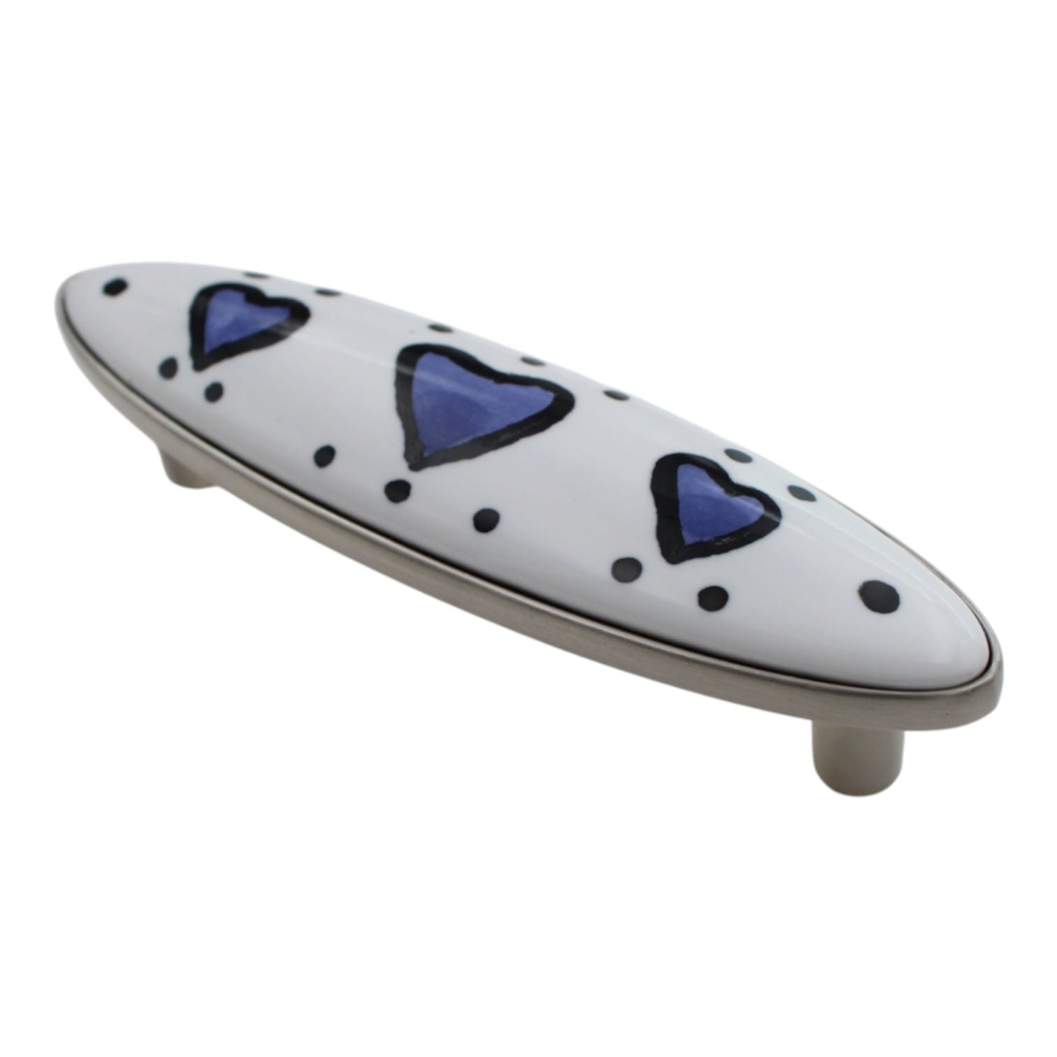 Liberty Betsy Fields 3" CTC Cabinet Pull White Ceramic Blue Heart Nickel PBF690Y