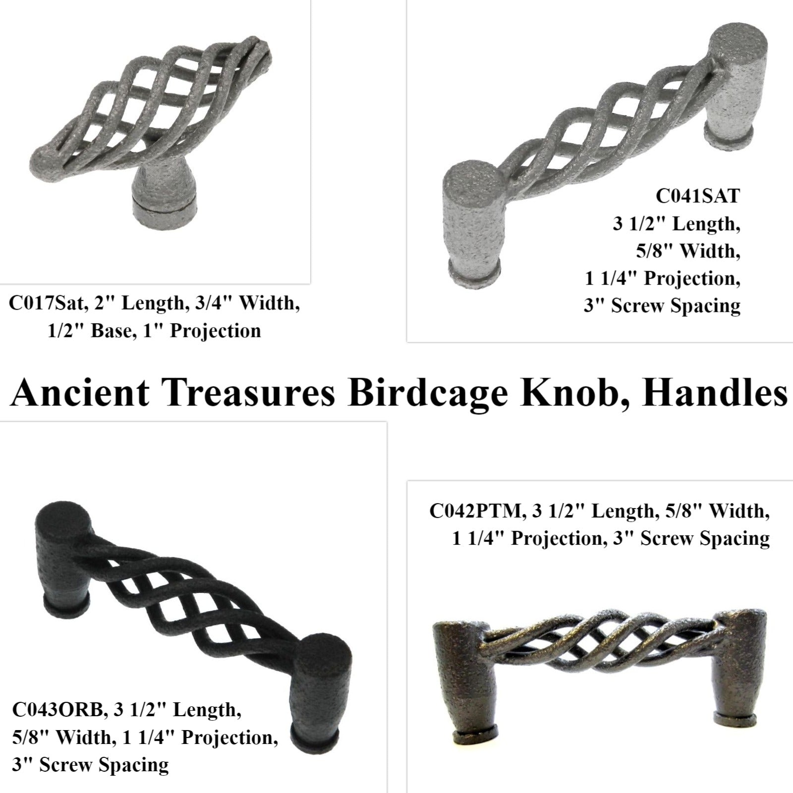 Ancient Treasures C043ORB Oil-Rubbed Bronze Rustic Cabinet Birdcage Pull, 3" cc
