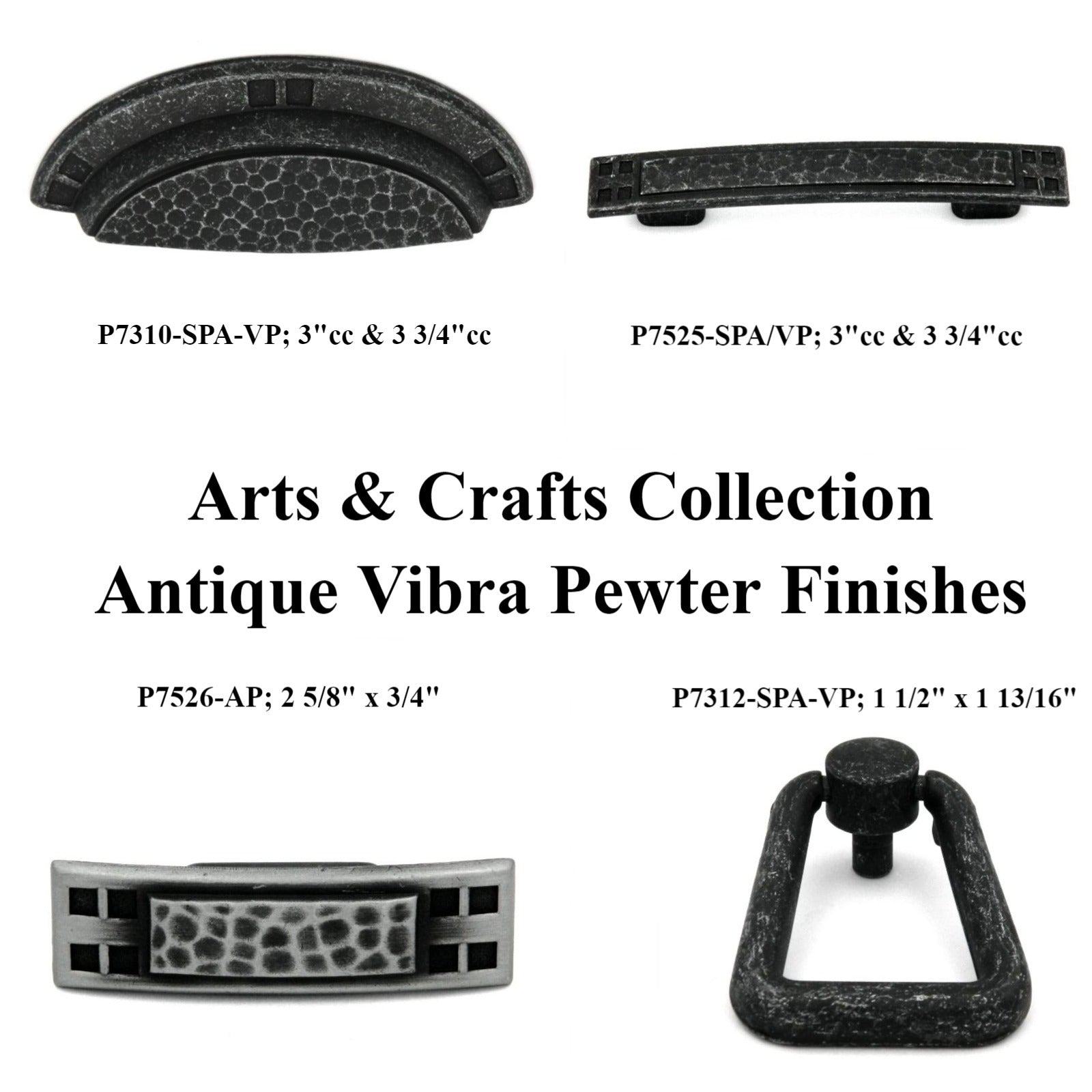 Hickory Hardware Arts & Crafts Pewter 3", 3 3/4" (96mm)cc Handle Pull P7525-SPA-VP