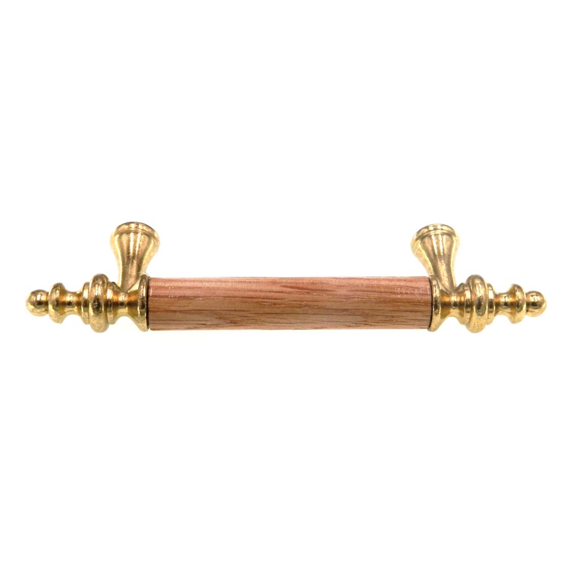 Amerock Royal Family Polished Brass 3"cc Handle Pull Oak Wood Center BP76242-O3