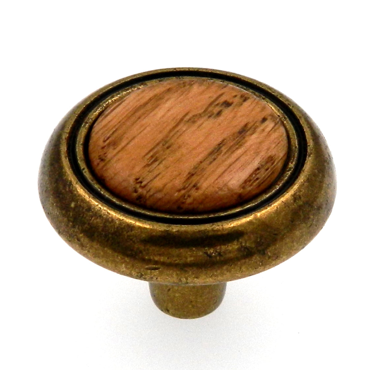 Amerock Allison Antique Brass Oak Wood Center 1 1/4" Round Cabinet Pull Knob BP76244OB