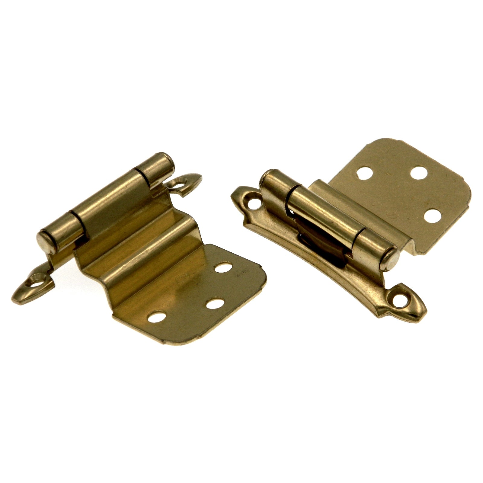 Par de bisagras empotradas Amerock de latón pulido de montaje frontal de 3/8" con cierre automático BP7928-3