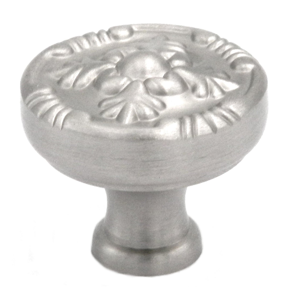 Paquete de 10 perillas de gabinete de latón macizo adornadas redondas de níquel satinado Belwith Keeler Richelieu F406 de 1 1/4"