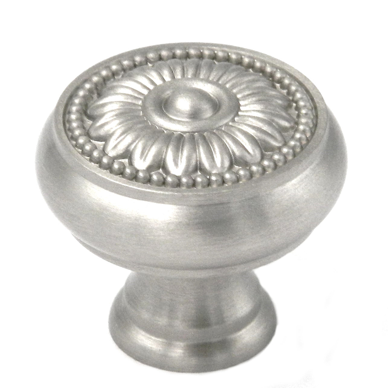 Belwith Keeler Savannah 1 1/4" níquel satinado redondo adornado latón macizo perilla de gabinete F432